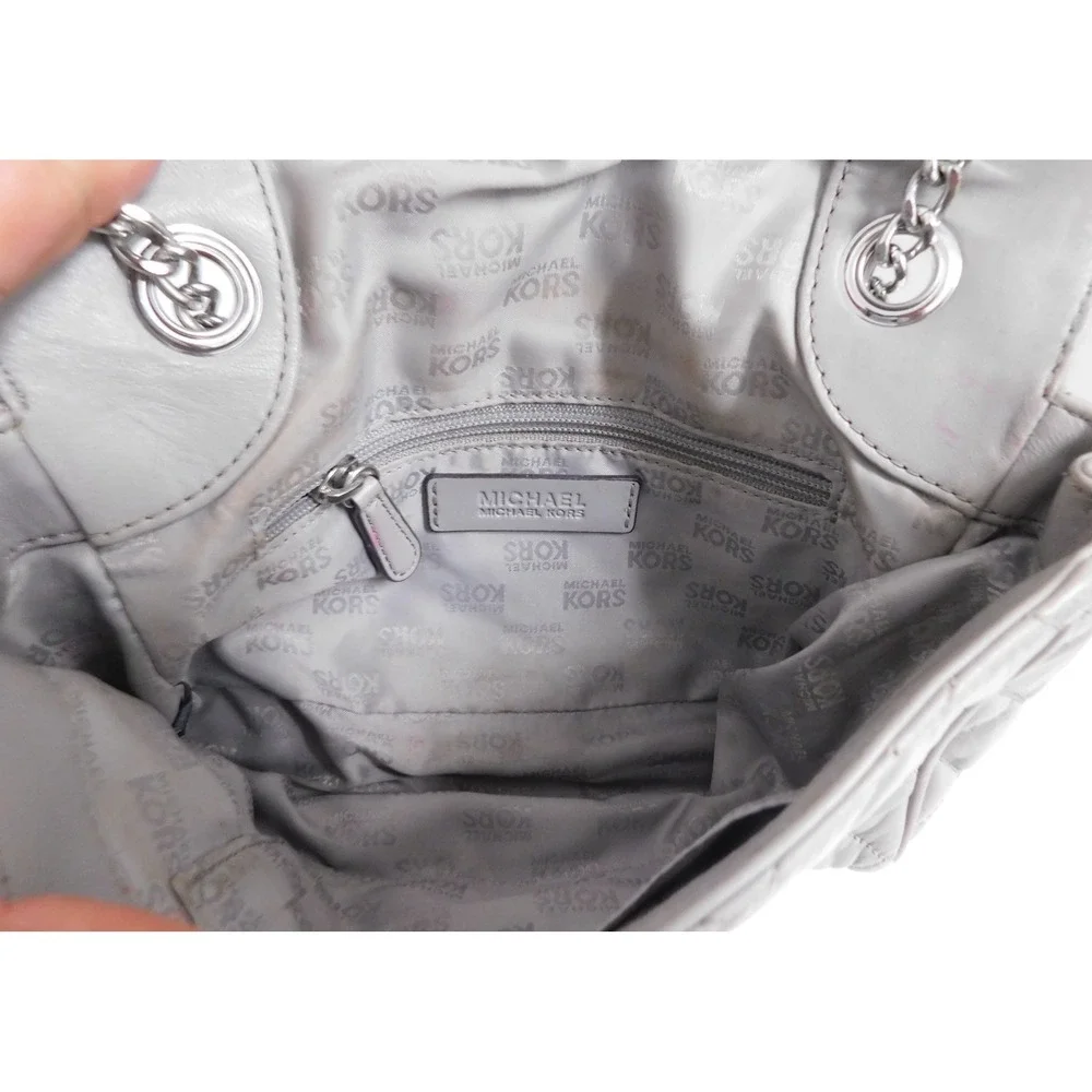 Michael Kors‎ Gray Quilted Leather Turn Lock Shoulder Crossbody Bag